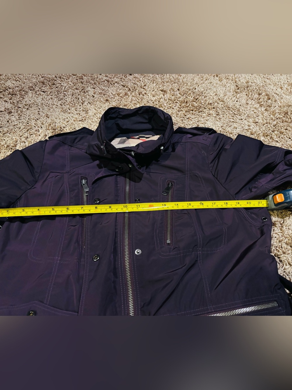 Burberry Dark Purple Belted Trench Coat with Zip Details - Picture 12 of 14